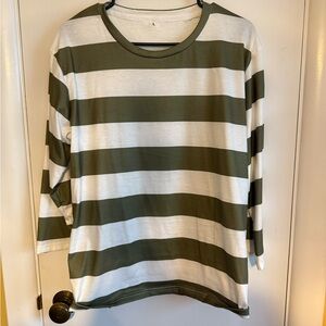 Olive and White Striped Long Sleeve Top